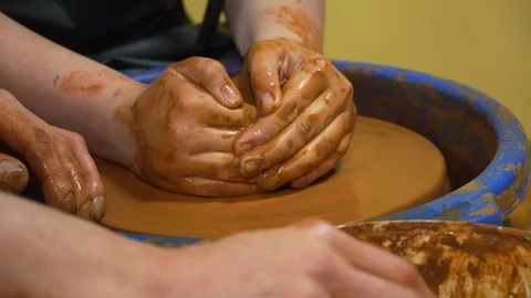 Potter special tools handles clay. The creative process in the studio. Twisted p Stock Footage 99772377