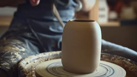 A potter using a potter's wheel making a vase Stock Footage 278311613