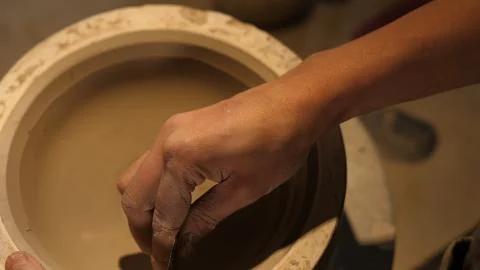 Potter working with clay, clay Processing Stock Photos