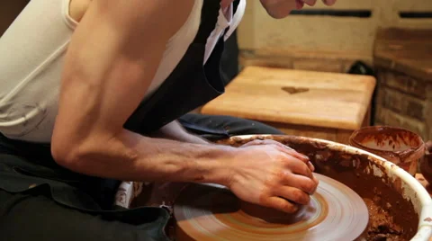 Potter working with clay in pottery Stock Footage 56347741