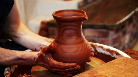 Potter working with clay in pottery Video stock 57227224