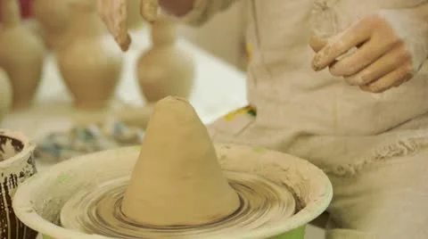 Potter works. Crockery creation process in pottery on potters' wheel Stock Footage 22101457