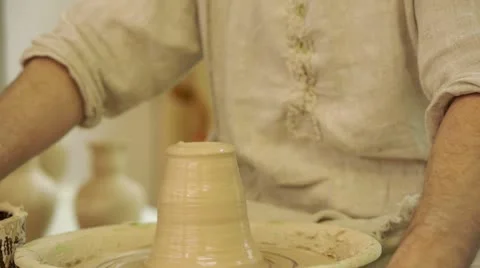 Potter works. Crockery creation process in pottery on potters' wheel Stock Footage 22103026