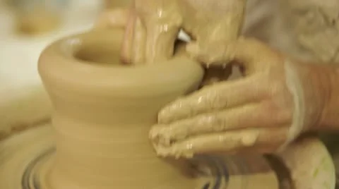 Potter works. Crockery creation process in pottery on potters' wheel Stock Footage 22103163