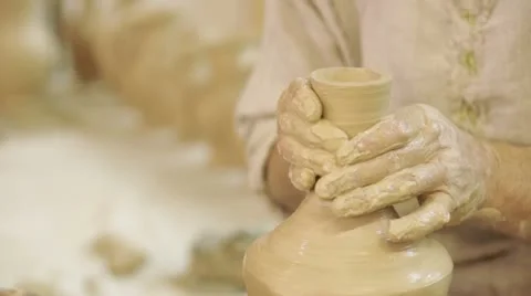 Potter works. Crockery creation process in pottery on potters' wheel Stock Footage 22103335