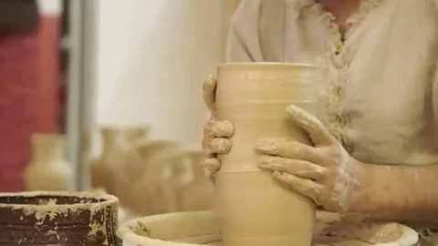 Potter works. Crockery creation process Stock Footage 102717795