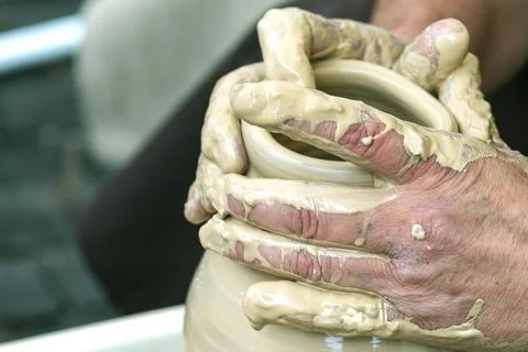 Potter's hands . ceramic ware of clay. pottery Stock Photos
