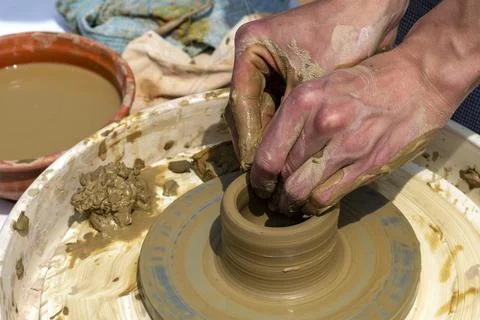 Potter's hands . ceramic ware of clay. pottery Stock Photos