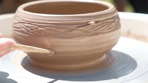 Potters hands do carving close up Stock Footage 220587201