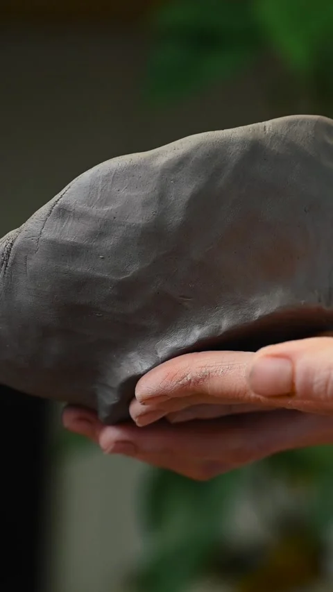 Potter's wheel for hand work, Master makes a plate by hand Stock Footage 293606415