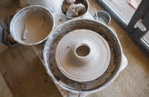 Potter's wheel, a machine for working with clay Stock Photos