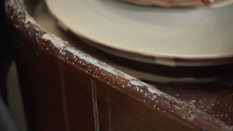Potter's wheel work during sculpting Stock Footage 166042331