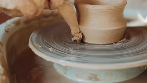 Potter's work close-up. Man hands making clay jug. Handmade. Craft. Video stock 136182561