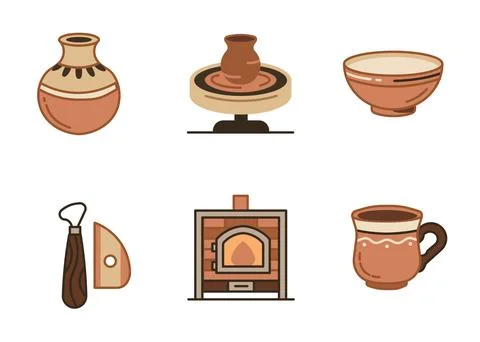 Pottery and ceramic icon set Stock Illustration