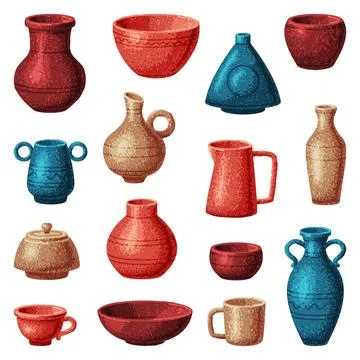 Pottery and Ceramic Tableware and Crockery Vector Set Stock-Illustration