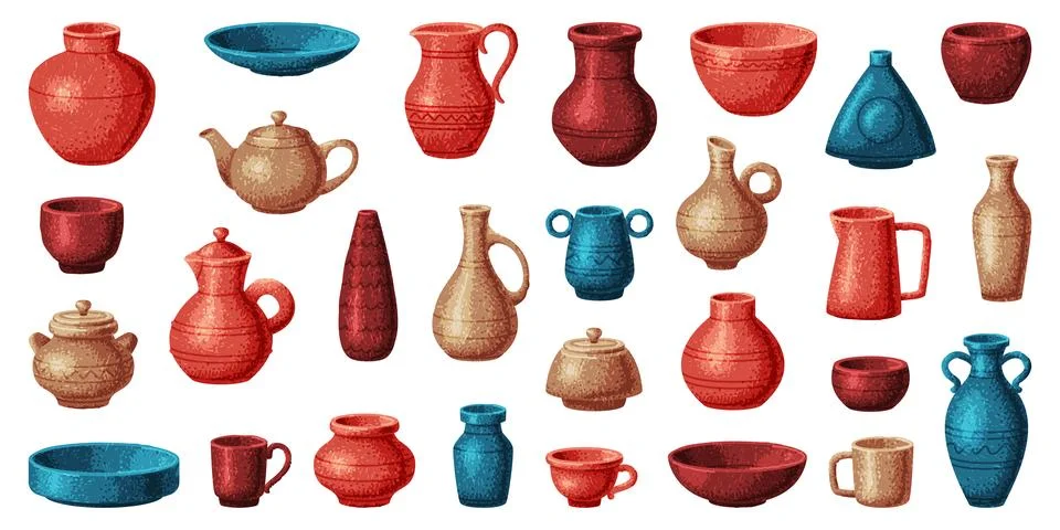 Pottery and Ceramic Tableware and Crockery Vector Set Stock-Illustration