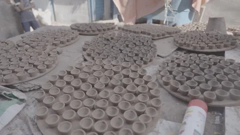 A pottery and clay workshop and its products in Mumbai, India Stock Footage 345387740
