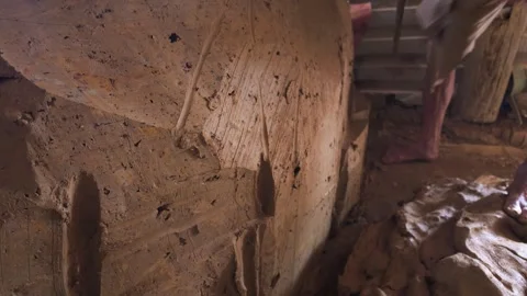 Pottery Artisan Working a Large Clay Mass in a Traditional Workshop 스톡 동영상 348258907