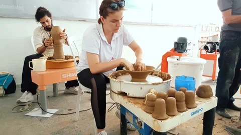 Pottery artists making clay pot at the 12th International Eskisehir Terra Cotta Stock Footage 104031440