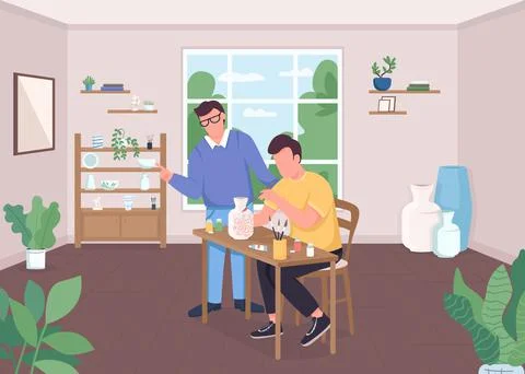 Pottery class flat color vector illustration Stock Illustration