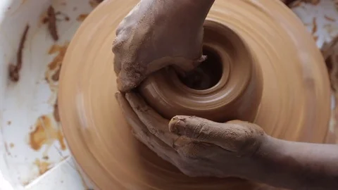 Pottery class workshop. Clay shaping on potter's wheel. Video stock 76758470