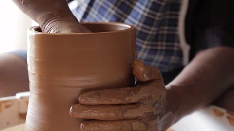 Pottery class workshop. Clay shaping on potter's wheel. Video stock 76758474