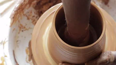 Pottery class workshop. Clay shaping on potter's wheel. Video stock 76758524