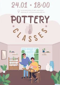 Pottery classes poster flat vector template Illustrazione stock