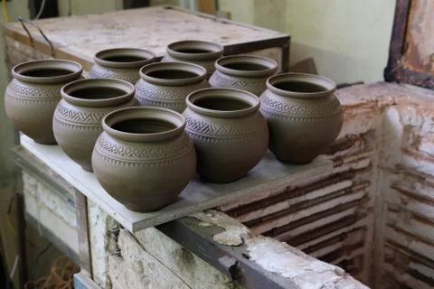 Pottery clay pots Stock Photos