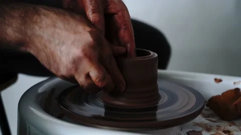 Pottery Craft,  ceramic product with your own hands, made on a Potter's wheel, i Stock Footage 145203300