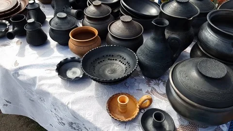 Pottery at Crafts Fair Stock Footage 111554733