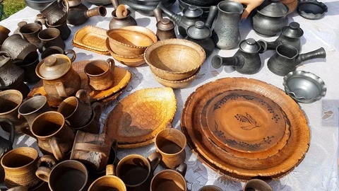 Pottery at Crafts Fair Stock Footage 111554781