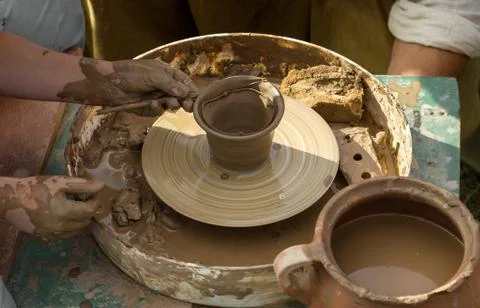 Pottery creating process Stock Photos