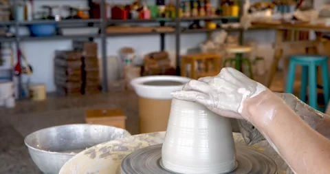 Pottery creation: In a workshop setting, Stock Footage 329307296