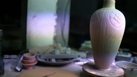Pottery on the desk Stock Footage 90485199