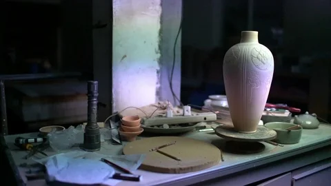 Pottery on the desk Stock Footage 90486613