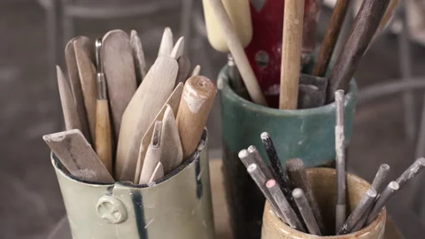 Pottery equipment in studio Stock Footage 235466588