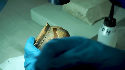 Pottery in the hands of archeology Vídeos de archivo 159755689