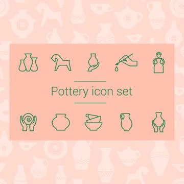 Pottery icon set in vector. Line style icon set. Stock Illustration