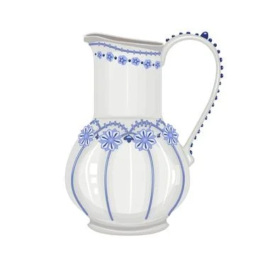 Pottery isolated on white background. Ceramic pitcher. Clay old jug. Stock Illustration