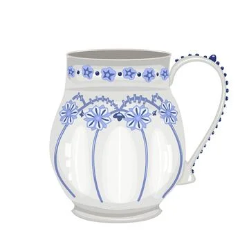 Pottery isolated on white background. Ceramic mug. Clay old cup. Stock Illustration