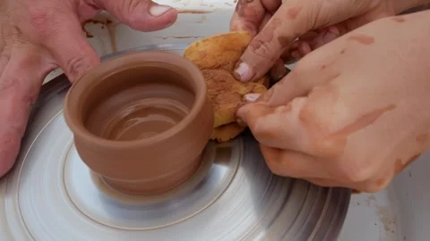Pottery making on spinning table for pot mold Stock Footage 285391348