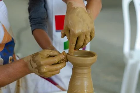 Pottery making in  workshop. Stock Photos