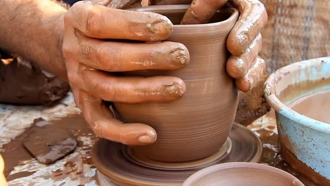 Pottery. The manufacturing process of clay ware. Stock Footage 82131654