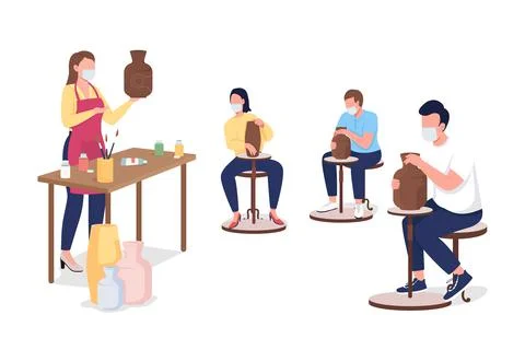Pottery master class flat color vector faceless characters Stock Illustration