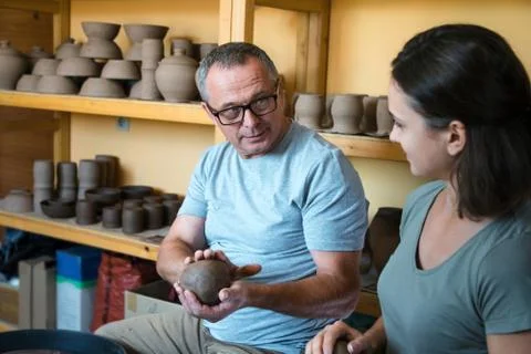 Pottery master class in workshop. Stock Photos