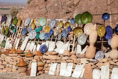 Pottery at the Moroccan Bazaar Stock Photos