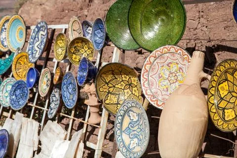 Pottery at the Moroccan Bazaar Stock Photos
