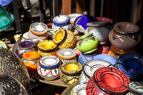Pottery at the Moroccan Bazaar Fotos de archivo