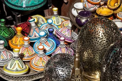 Pottery at the Moroccan Bazaar Stock Photos